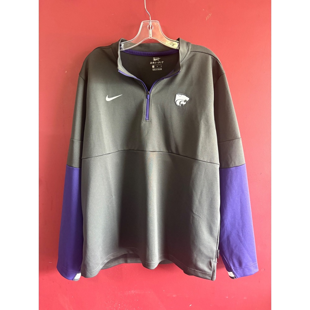 Nike Mens Kansas State Wildcats Dri-FIT Quarter Zip Pullover Grey XL EMAW